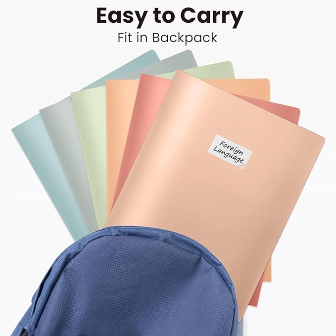 Sooez 6Pack Folders with Pockets, Pastels Colors, Heavy Duty Pocket Folder, Plastic Folders with Pockets, 2-Pocket Folder Bulk, Aesthetic File Folder, Back to School Office Filing Supplies