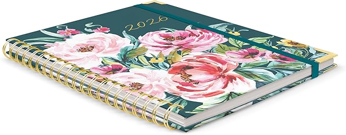 Orange Circle Studio 2026 Planner, Bella Flora, 11.1" x 9.6", Deluxe Extra Large Spiral, August 2025 to December 2026, Weekly & Monthly Notebook, For School or Work, Appointment & Budget & Goal Tracker