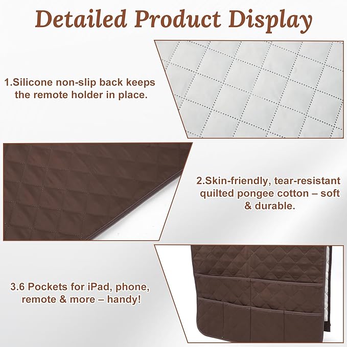 Sofa Armrest Organizer with 6 Pockets, Remote Control Holder for Recliner, Non-Slip Couch Sofa Chair Armrest Organizer, Armchair Caddy Bedside Storage for Magazine Book TV Phone iPad Tablet (Coffee)