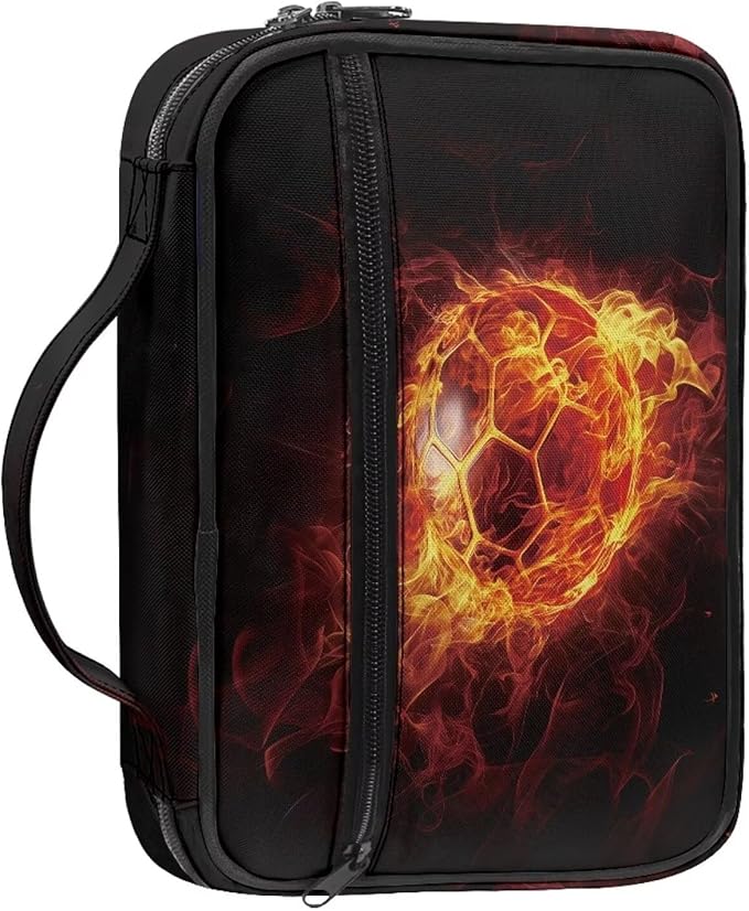 Fire Soccer Ball Style Bible Covers for Women Men Zippered Bible Carrying Case Bible Carrier Book Bag Church Bag Bible Protective with Handles