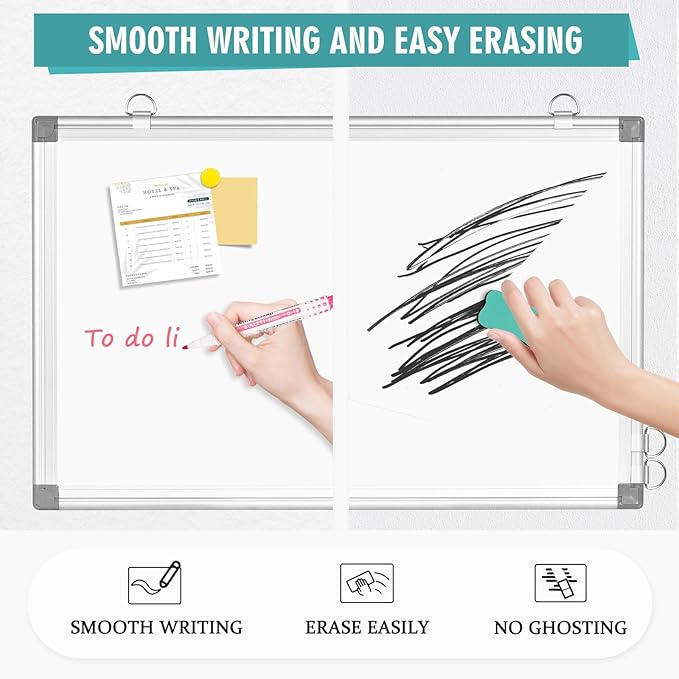 Dry Erase Board White Board, 16'' x 12'' Double-Sided Magnetic Whiteboard for Wall, Hanging Mounted Whiteboard Silver Aluminium Frame for Home, School, Office, Kitchen