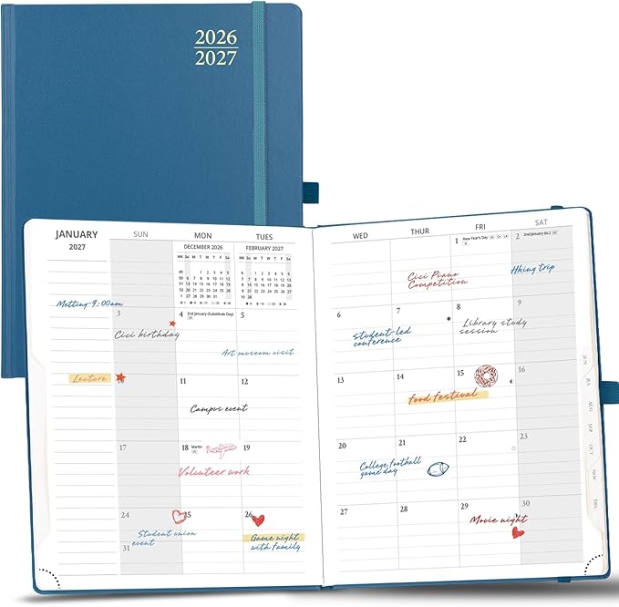 POPRUN Monthly Planner 2026-2027, Large Size-8.5" x 10.5", 18 Month Calendar Book (Jul 2026 - Dec 2027), Academic Calendar Planner with Tabs, Inner Pocket, Hard Cover, 100GSM Paper - Night Sky Blue