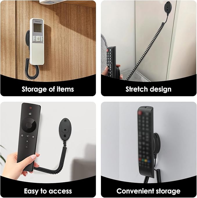 Magnetic Remote Leash Control Holder with Security Cable, Retractable Tidy Anti-lost Rope Organizer Easy Installation Stable Suitable for Projector TV Fan and Air Conditioner Remotes (4Pcs Black, L)