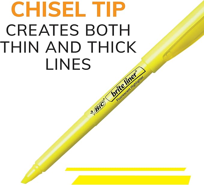 BIC Brite Liner Highlighters, Chisel Tip, 5-Count | Assorted Colors | Pack of 2