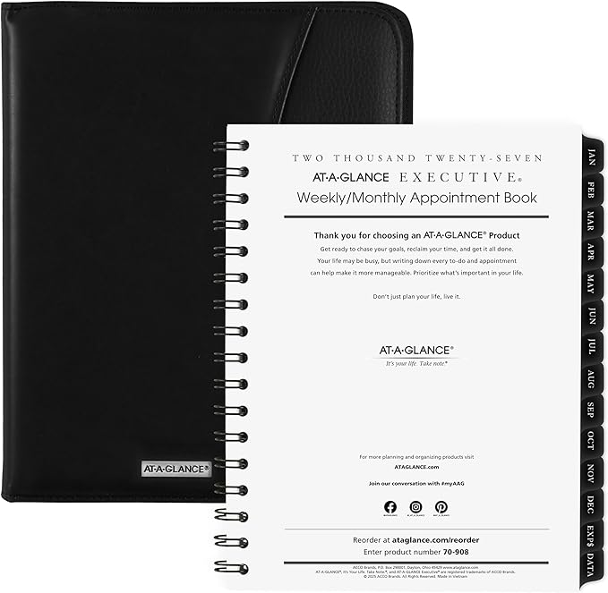AT-A-GLANCE 2027 Appointment Book Planner Refill, Weekly & Monthly, 6.5" x 8.75", Executive (709081027)