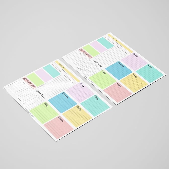 Weekly Planner Pad Tear Off (Magnetic) Full Year Productivity Planner, 50 Undated Sheets for Daily Schedule, To-Do Lists, Habit Tracking, Academic Planning, and Work Agenda (8.5 x 11 Inches, Color)