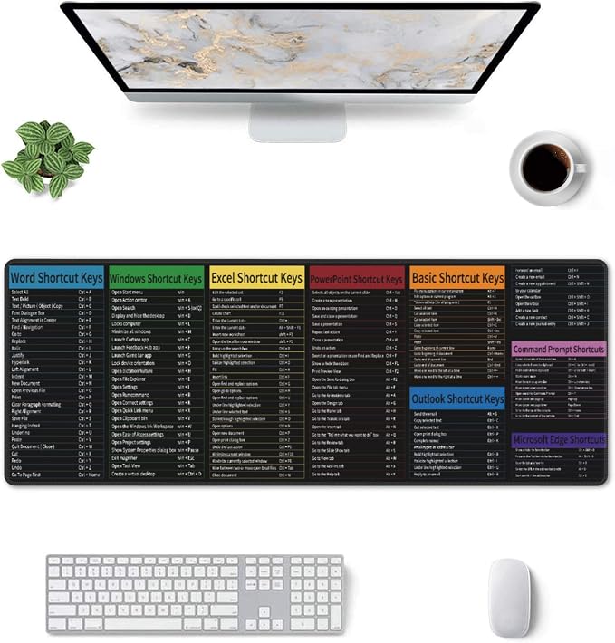 Excel&Word Cheat Sheet Mouse Pad – Large Desk Mat with Non-Slip Rubber Base, 31.5 X 11.8in Gaming Mousepad for Laptop Pc, Office Accessories and Desktop Decor
