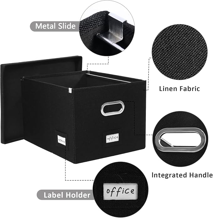 File Organizer Collapsible Storage Box for Office File Box with Lids Document Organizer for Office and Home Easy Slide Durable Hanging File Box (Black)