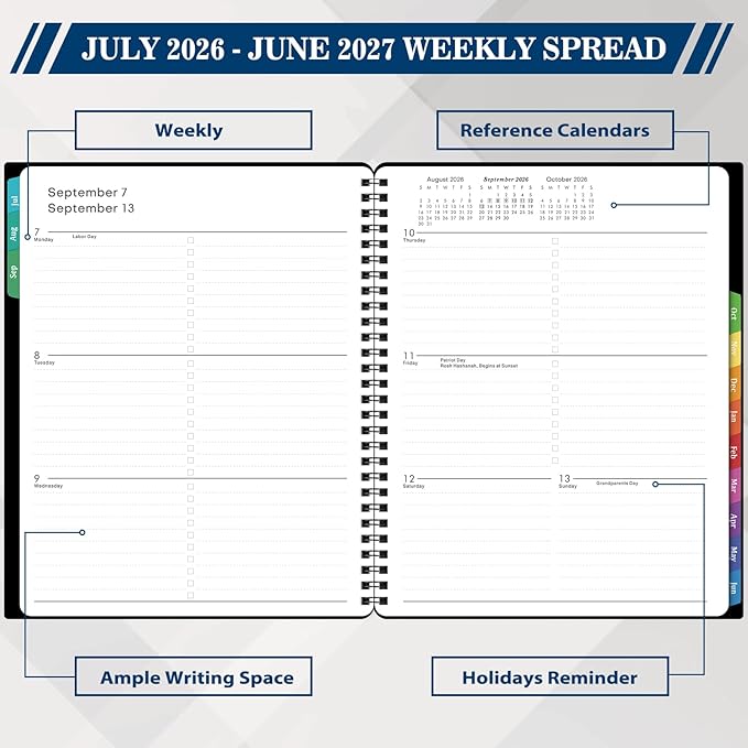 Planner 2026-2027 - Academic Planner 2026-2027 Weekly and Monthly from Jul. 2026 - Jun. 2027, 8" x 10", Wirebound, 12 Monthly Tabs, Flexible PP Cover, Suitable for School & Office, Enterprise