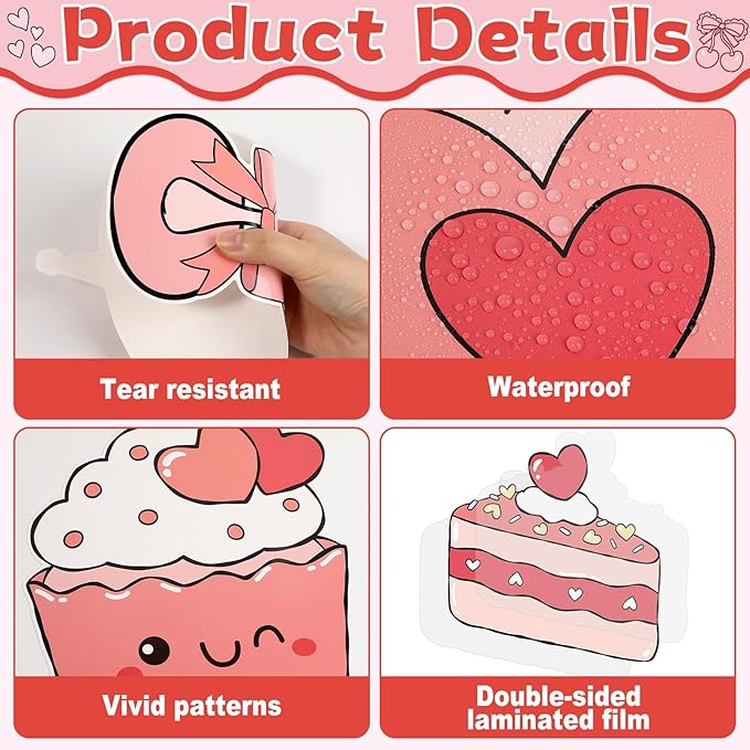 Valentine's Day Bulletin Board Decorations Set This Class is Cherry Sweet Classroom Decoration Valentines Cute Cherry Bow Cake Heart Cutouts for School Classroom Chalkboard Wall Decor Party Supplies