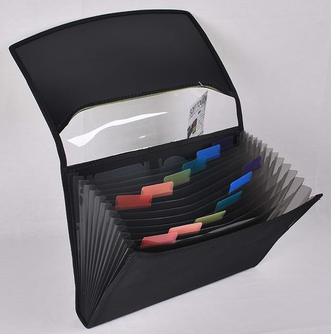 Filexec Soft Touch Padded Canvas Window Expanding File, 13 Pockets, Black (46227-8), Letter, 1 Pack