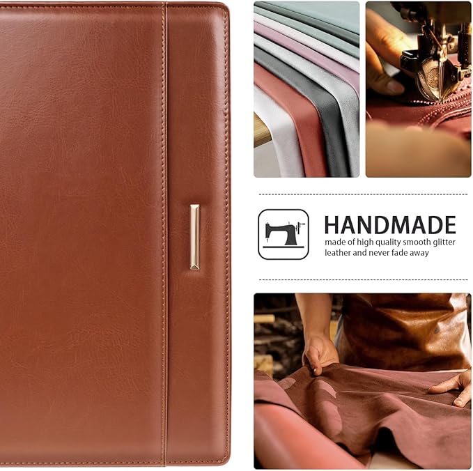 Padfolio/Resume Portfolio Folder for Women Men, WAVEYU Cute Chic Padfolio Cover Folder, Conference/Legal Document Organizer with Letter/A4 Size Clipboard, Document Sleeve, Brown