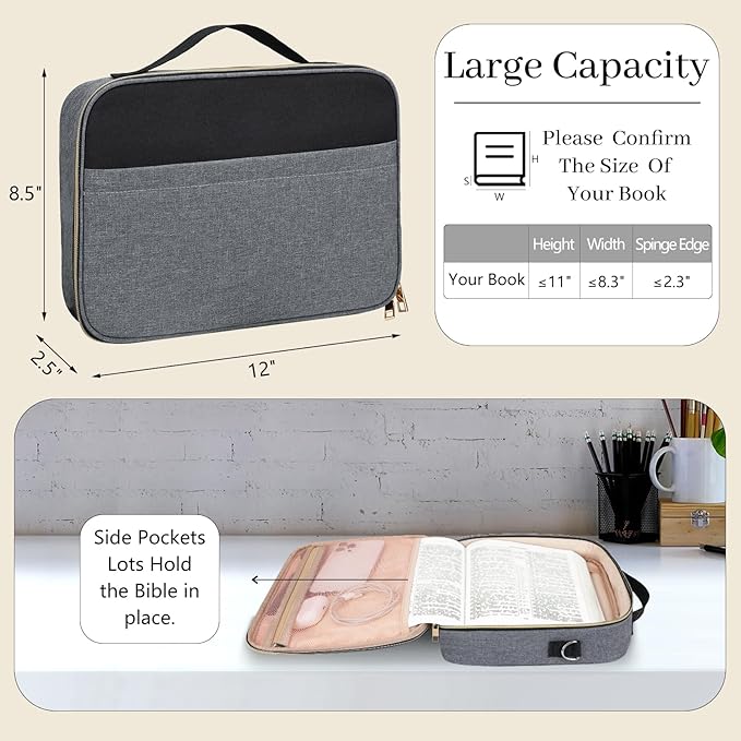Dofilachy Women's Bible Covers - Stylish Bible Case for Girls & Boys with Durable Handle & Metal Zipper