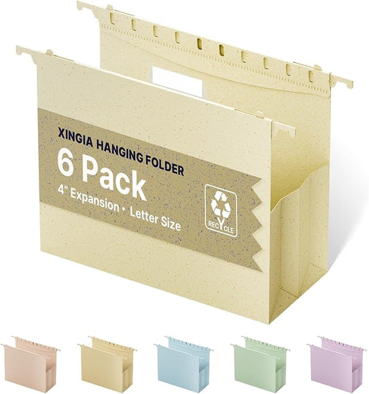 XINGIA Extra Capacity Hanging File Folders, 6 Pack Letter Size Hanging Folders with 1/5-Cut Tabs, Hanging File Folder Organizer for Office Home Filing Cabinet, Designed for Bulky Files, Medical Charts