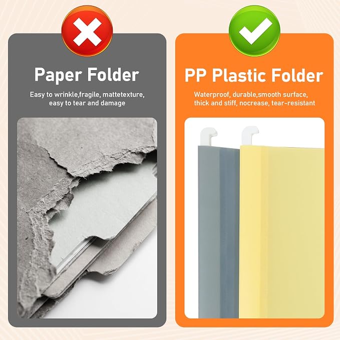 10 Pack Plastic Hanging File Folders, Letter Size (8.5"x11"), Assorted Colors with 1/5-Cut Tabs. Includes 10 Transparent Label Cards & 10 Sticker Labels – Perfect for Office & Filing Cabinets