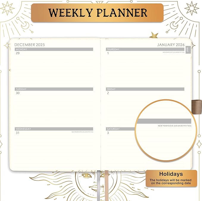 2026 Planner - Planner 2026, Jan. 2026 - Dec. 2027, 5.75" x 8.25", 2026 Weekly and Monthly Planner, Faux Leather planner 2026 with Back Pocket & 40 Notes Pages - Seashell Gold
