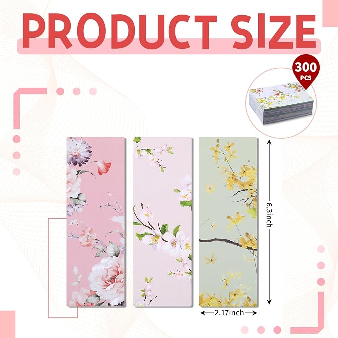 Tenceur 300 Pcs Flower Bookmarks Bulk Aesthetic Paper Floral Bookmarks Back to School Gifts for Students Teachers Readers Book Lovers 30 Styles Cute Book Tracker Flower Page Markers, 6.3''x2.17''