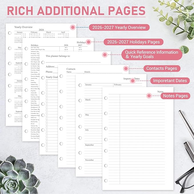 2026-2027 Weekly & Monthly Planner Refill, 5.5"x8.5", A5 Medium Planner Inserts with Colorful Monthly Tabs, Size 4, July 2026 - June 2027, 7-Hole Punched