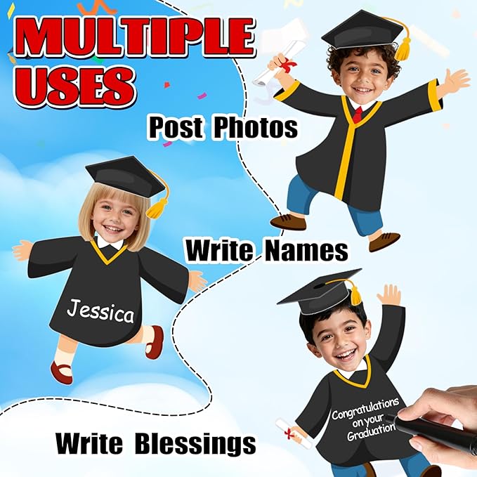 FYSUIMU 90 Pcs Graduation Hat Gown Cutout 2026 Graduation Bulletin Board Decoration Black Grad DIY Craft Photo Cutout Classroom Decor for Kindergarten Preschool Party Favor Supply