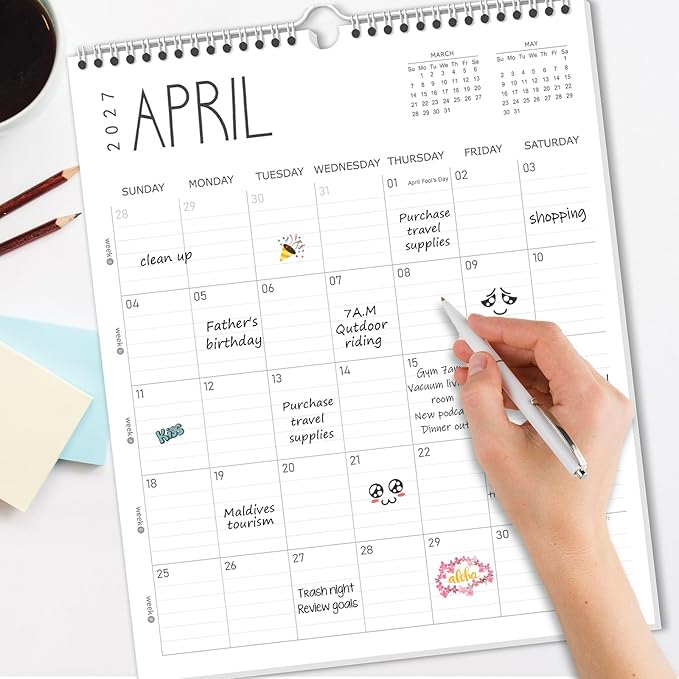 Guasslee Wall Calendar 2026-2027, 14"x11.5" Vertical Wall Calendar 2026, 13-Month Desk/Wall Calendar From 2026 Jun - 2027 Jun, Monthly Hanging Planner Spiral Bound For School Home Office Organizing