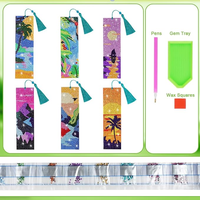 6 Pieces Diamond Art Painting Bookmarks Bohemian Diamond Art Bookmarks for Book Lovers DIY 5D Diamond Bookmark for Home Office School Class Project