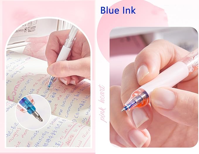 4pcs Pink Erasable Pens 0.5mm GelPens Blue Ink Retractable Mistake-Free Smooth Writing Pens with Erasers for Women Men Office Supplies (heart 4pcs, Blue)
