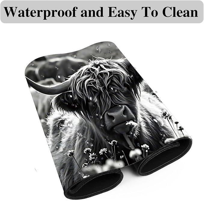 Mouse Pad Gaming Mousepad 31.5x11.8 Inch XXL Large + Coasters,Desk Mat with Stitched Edges, Non-Slip Rubber Base, Thick Mouse Pad for Computer, Laptop, Office & Home - Gray Highland Cow