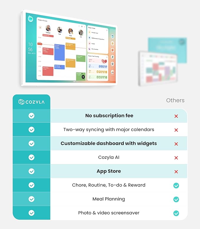 Cozyla Calendar Plus 2: 24" Smart Digital Calendar Wall Touch Screen & No Subscription Family Dashboard, Electronic Display for Family System- Chore Chart, Meal Planner, Support App Store Wall Mount