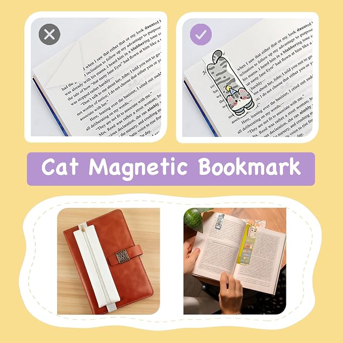 Cat Bookmark with Thumb Book Page Holder,Pen Holder,and Cat Magnetic Bookmark,Metal Book Mark for Reading,Book Accessories As for Cat Lover Gifts,Cute Bookmarks for Women,Girls,Teens and Book Lovers