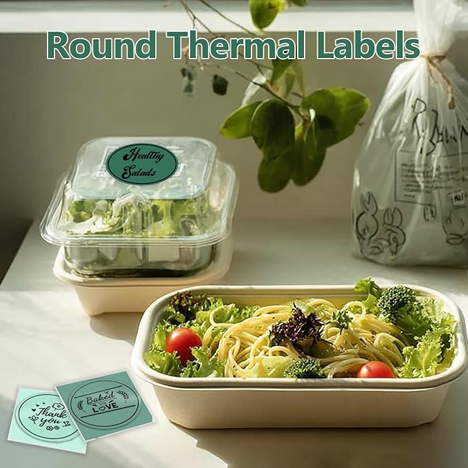 300PCS 2 Inch Round Thermal Printer Labels for Label Maker, Green Series Thermal Stickers for Gifts, DIY, Fruit Stands, 2x150PCS/ Roll Circle Stickers with PL70E/ PL80E/ Y812/ X1038 Label Printer