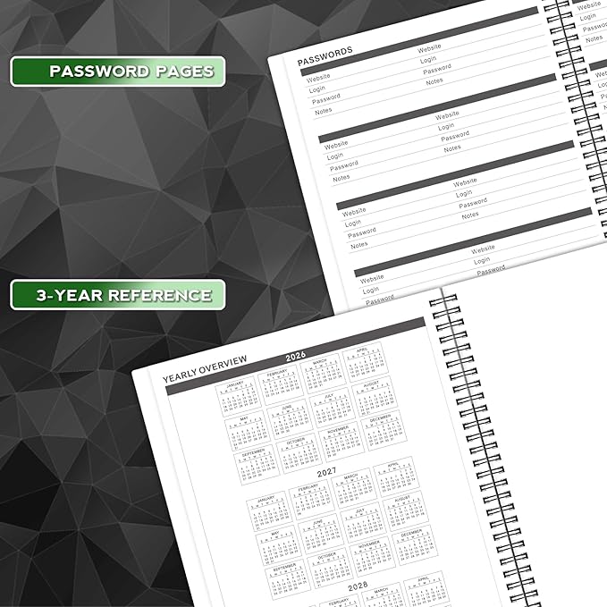 2026-2028 Monthly Planner/Calendar - July 2026 - June 2028, Monthly Calendar 2026-2028, 9" x 11", 2 Years Planner, Cardboard Cover, Black