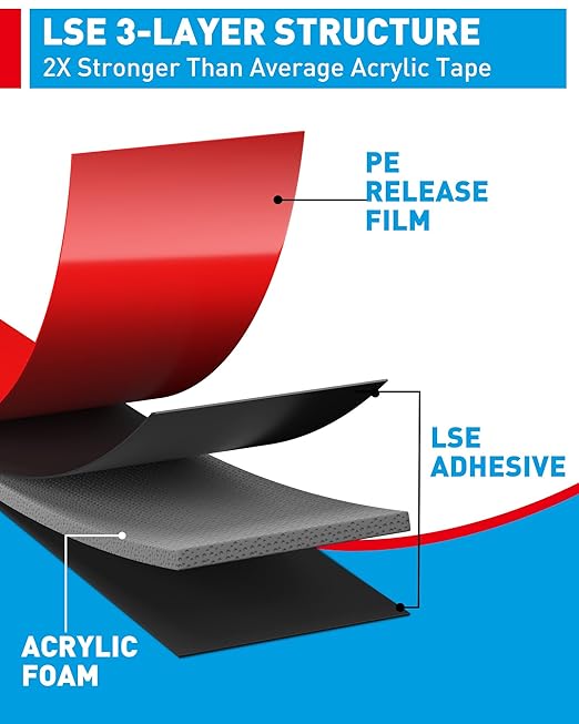 EMITEVER Double Sided Tape Heavy Duty, Tesa Adhesive Mounting Tape Waterproof, 0.94IN x 18FT Strong Acrylic Foam Tape for Walls, Automotive, Home Office Decor