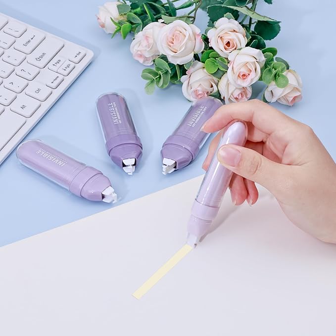Temiary 4 Pcs White Correction Tapes, Beige Core Smooth Pull Out for Writing, Aesthetic Cream Correction Tape Gradient Set, Quick Dry Applicator for Students School Office Supplies (Purple)