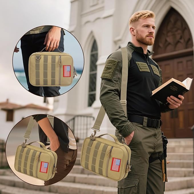 ATRIPACK Tactical Bible Cover For Men,Large Bible Case With Shoulder Strap,Water-Resistant Book cover With Handle,Multi-Functional Carrying Bible Holder Bag For Church,Study,Spiritual