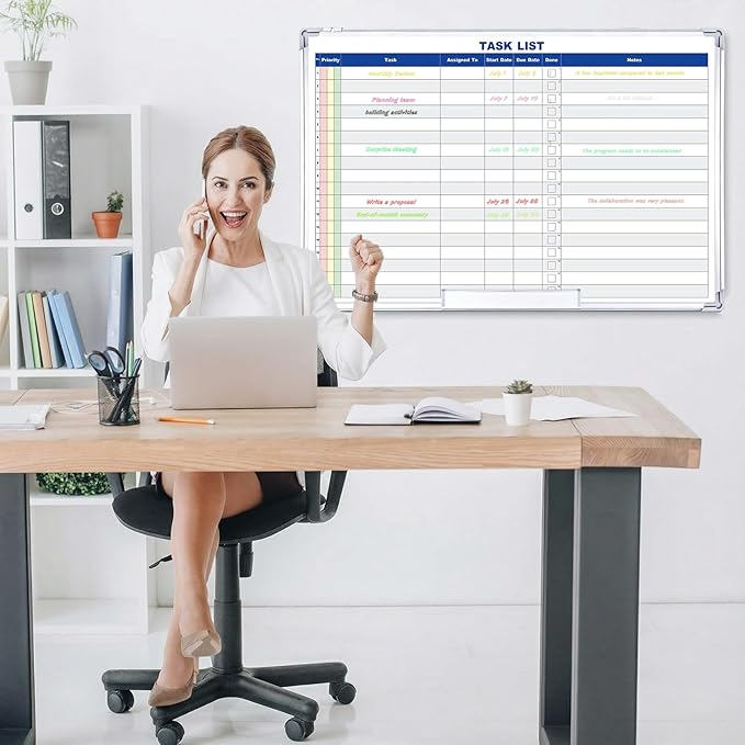 Lincia Large Dry Erase Task List 36 x 24 Inch Erasable Task Planner White Board for Wall Big Whiteboard Employee Assignment Tracker for Office Managing and Tracking Tasks to Increase Productivity