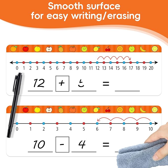 30 Packs Number Line Dry Erase Boards Cards, Double-Sided Writable & Erasable, 0-10 on One Side and 0-20 on the Other Side, Math Learning White Board Tool for Students, Classroom and Home (12” x 4”)