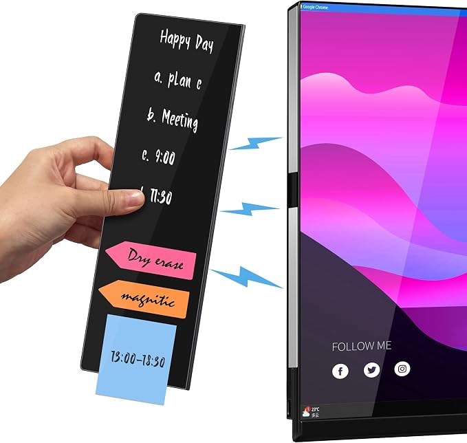 Magnetic Monitor Memo Board, Acrylic Message Reminder Board for Moniter Side, Office Desk Accessories for Women Men, Computer Sticky Note Holder Home Office Memo Holder, Black, XL