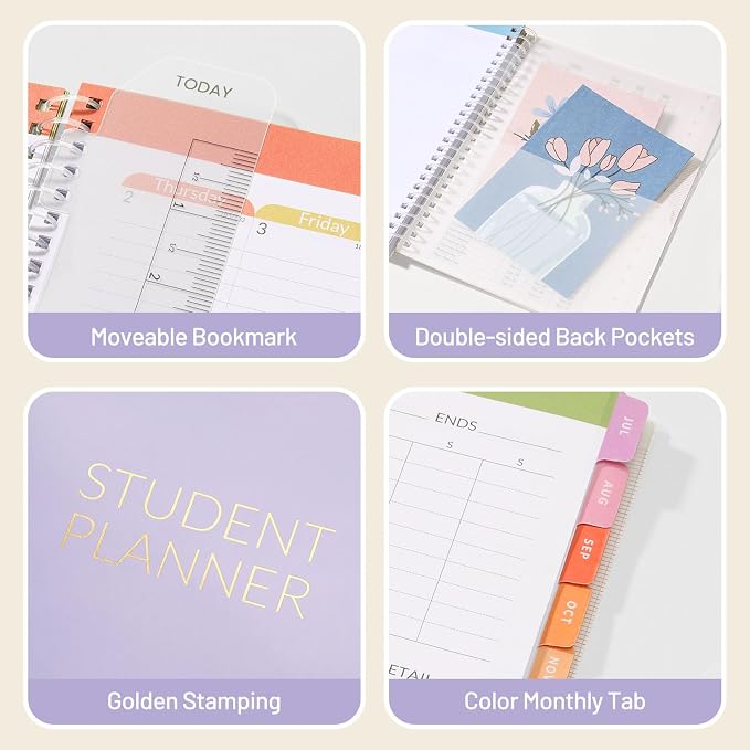 Student Planner 2026-2027, SUNEE Academic Weekly & Monthly Plan Book, Jul. 2026 - Jun. 2027, 6.5"×8.3" Middle & High School Planner, Lesson Plan Book with Week's Goals, Bookmark, Monthly Tabs, Purple
