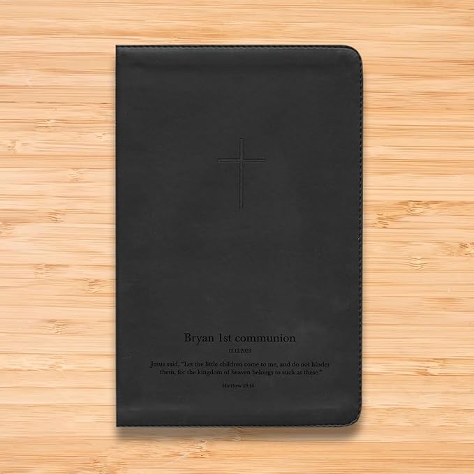 Personalized NLT Bible New Living Translation Faux Leather Holy Bible with Custom Name Up to 3 Rows of Text with Red-Highlighted Verses, Custom Gift for Religious Celebrations | Black