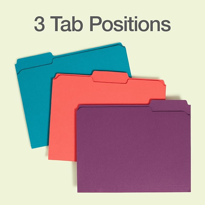 Oxford Colored File Folders, 15 Pack, 3 Tabs, 5 Bright Colors, Letter Size (8.5" x 11"), Color-Coding for School, Office & Home Document Organization
