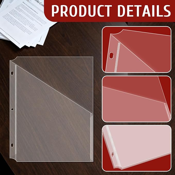 15Pack 3 Hole Punch Clear Plastic Document Folders,Organized Up Poly Translucent Slash Slash File Jacket US Letter/ A4 Size 18C(1.8mm),L-Tape Transparent Document Folders Copy Safe Pockets