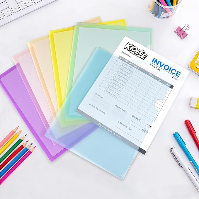 12 Pack Plastic File Folders, Letter Size Clear Project Sleeves for 8.5 x 11 Paper, Assorted Colors Transparent Document Protectors, Acid-Free Poly Jackets for Home, School & Office