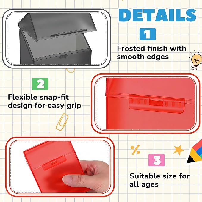 Clabby 4 Pcs Plastic Crayon Organizer Case for 24 Count Crayons Kids Art Supply Storage Box with Lid, Portable Holder for Classroom Home Travel, Fits Standard 24-Pack Crayon (Red,Dark Gray)