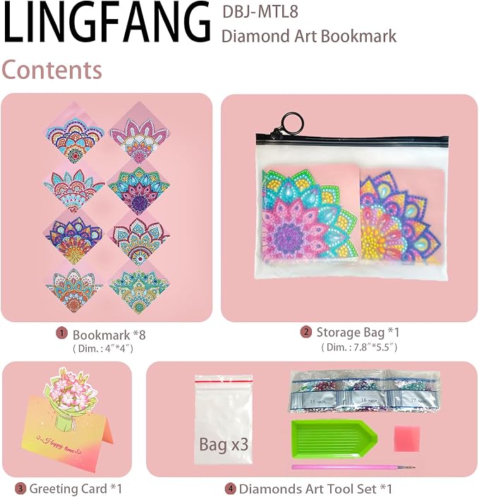 8 Pcs Diamond Painting Bookmark, DIY Corner Book Makers for Adults Book Lovers, Diamond Art Beginners, Small Diamond Art Kits, Paint by Art Crafts Supplies Gift for Women Girls (Mandala)