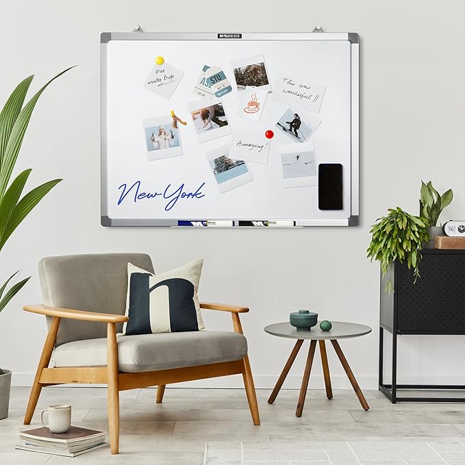 M&G Dry Erase Board Magnetic White Board for Wall, 28” x 20” Whiteboard with 2 Markers & 2 Magnets & 1 Eraser, Hanging Whiteboard with Silver Frame for Planning, Drawing, to Do List, Office Use