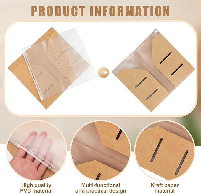 Travelers Journal Notebook Accessories Kit Include Travel Kraft File Folder, Zipper Case, Pen Holder, Binder Clip and Elastic Bands Travel Accessories Supplies(2 Pack,Standard Size)