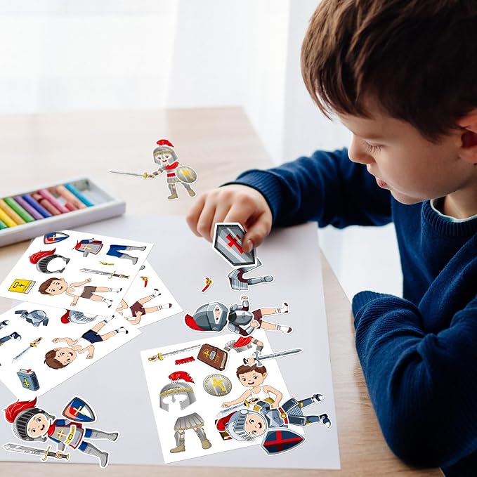 Tenceur 192 Pcs Armor of God Stickers Craft Kit for Kids Religious Bible Medieval Stickers Armor of God Decoration for Toddler Sunday School Christian Art Classroom DIY Bulletin Board Party Activities