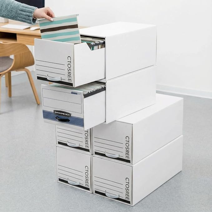 Ctosree 6pcs Economy Storage Drawer Files White Stackable Storage Drawers with Plastic Handles for Files, Letter Durable Space Saving Organizers for Office, Home