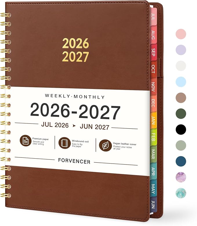 Forvencer Planner 2026-2027, Academic Planner Weekly & Monthly, Vegan Leather Cover Calendar Planner, July 2026 - June 2027, 6" x 8", Daily Agenda with Tabs, Student Teacher Planning Organizer