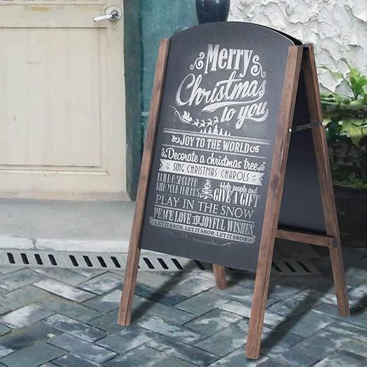 ReunionG A-Frame Wooden Chalkboard, Double-Sided Rustic Standing Blackboard, Removable Archaistic Sidewalk Chalkboard, Indoor and Outdoor Menu Sign Board, Wedding Signage Easel (31.5" x 18")